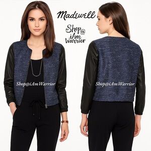 Madewell blue & black textured leather bomber jacket *shop@iamwarrior